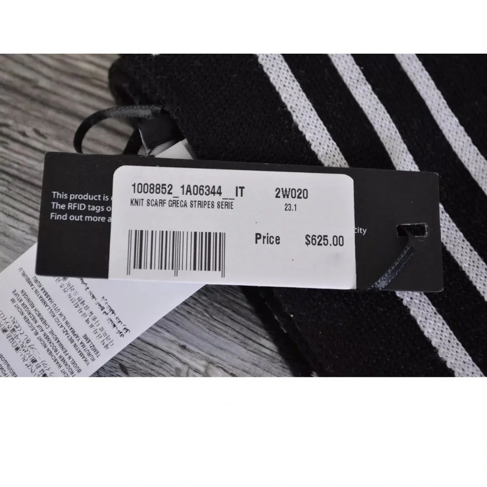 Versace La Greca Greek Key Long Scarf in Black and White Wool Unisex